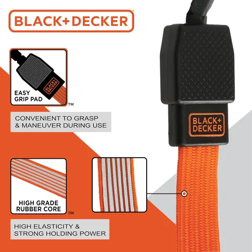 Vista 4 de BLACK+DECKER Correas elásticas planas de 48 pulgadas, paquete de 2 Non Scratch Steel-Core Hooks & Textured Grip Pad, Easily Stretch and Secure