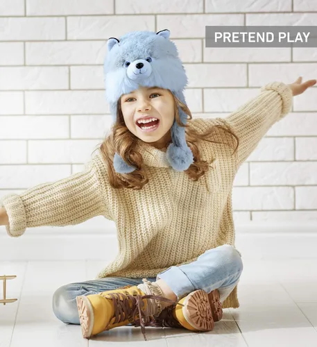 Vista 7 de DolliBu - Sombrero de peluche gris Husky Sombrero súper suave y cálido con orejeras, divertido sombrero loco de fiesta de felpa, sombrero