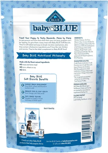 Vista 2 de Blue Buffalo Baby Blue Galletas Blandas con DHA, Golosinas Naturales para Cachorros, Ideales para Entrenamiento, con Pollo y Zanahorias, Bolsa de 8