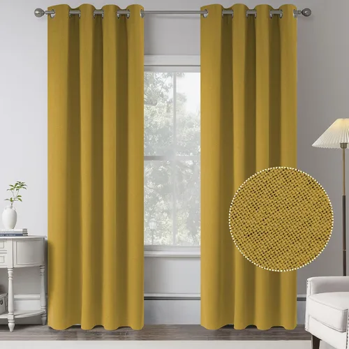 Vista 57 de KEQIAOSUOCAI Cortinas de lino 100% opacas de 100 pulgadas de largo, 2 paneles para dormitorio, estilo casa de campo moderna, completamente negro