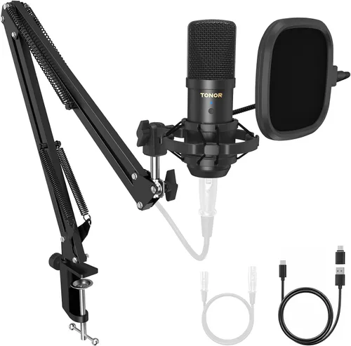 Vista 10 de TONOR Micrófono de PC con kit de brazo Boom para podcast, micrófono de condensador para computadora, recogida cardioide, micrófono USB con soporte