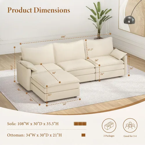 Vista 2 de Vesgantti Sofá modular de 108 pulgadas, cómodo sofá de nube con asiento profundo otomano movible, sofá modular en forma de L, sofás seccionales