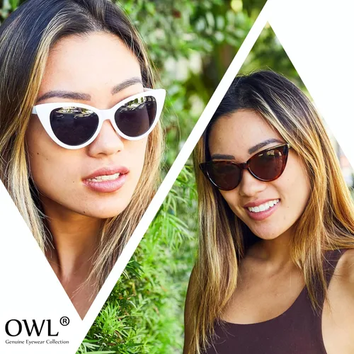 Vista 7 de OWL Gafas de sol Cateye para mujer, diseño retro clásico vintage con alas altas