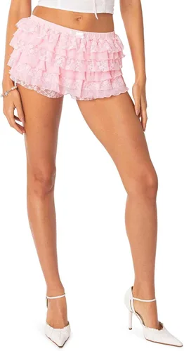 Vista 3 de ABYOVRT Pantalones cortos con volantes para mujer, diseño de Lolita Bloomers Y2k de encaje en capas, pantalones de calabaza en capas