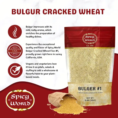 Vista 3 de Bulgur - Trigo molido fino #1, bolsa de 2 libras (32 onzas) Trigo búlgar cultivado en Estados Unidos para tabouleh 100% natural y puro Ideal