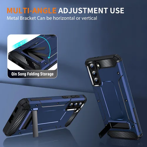 Vista 3 de Funda para Samsung Galaxy S21 Plus, protección contra caídas de grado militar con soporte de metal, color azul