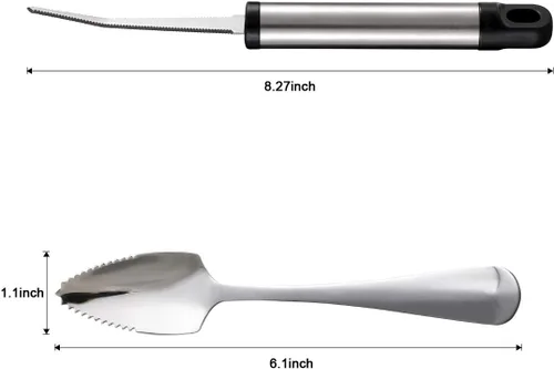Vista 2 de Cucharas de pomelo y cuchillo de toronja, juego de 7 cucharas de postre de acero inoxidable de grado alimenticio, cuchillo de fruta con acabado