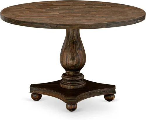 Vista 3 de East West Furniture I2EL5-718 - Juego de mesa de comedor de 5 piezas, incluye una mesa de comedor redonda con pedestal y 4 sillas tapizadas de tela