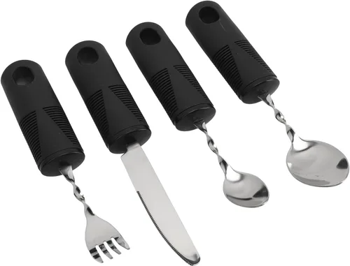 Vista 3 de Parkinson's Weighted Utensil Set, Ergonomic Hand Tremor Spoon Fork Knife, Adaptive Silverware for Arthritis Aid, Easy Grip Eating Tools for Seniors