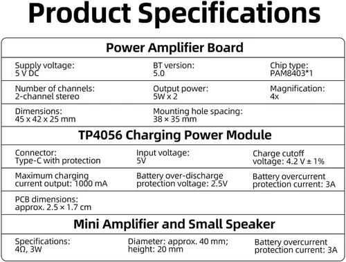 Vista 5 de Mini amplificador DIY Kit de 2.0 canales 2X5W Módulo amplificador de potencia DC 5V PAM8403 Amplificador añadir TP4056 módulo de carga y altavoz AMP
