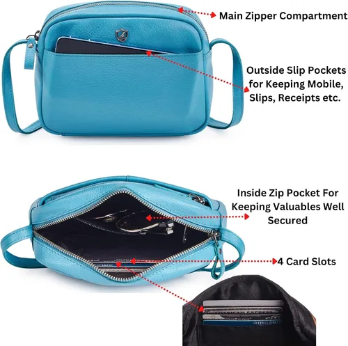 Vista 3 de Cochoa Bolso cruzado pequeño para mujer, de piel auténtica, con diseño de guijarros, bolso cruzado de primera calidad con funda para tarjetas