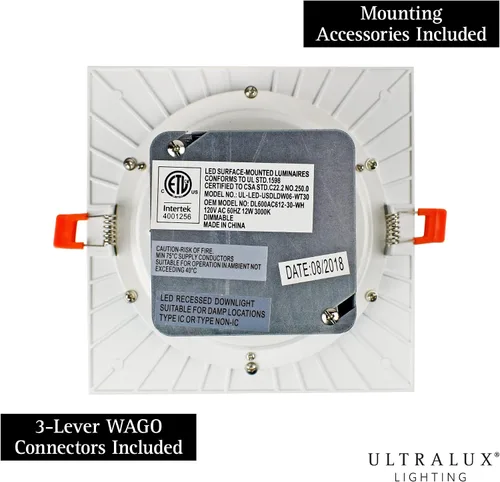 Vista 5 de UltraLux Foco empotrable LED de cable directo de 7 pulgadas con caja de 3000K, 750 lúmenes, CRI más de 80, TRIAC regulable, conectores WAGO