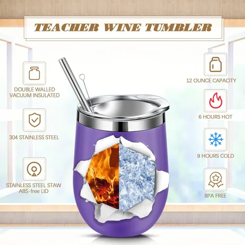 Vista 3 de Didaey Juego de 24 piezas de regalo de agradecimiento a los profesores, vaso de vino de 12 onzas para mujeres, regalos de graduación de cumpleaños