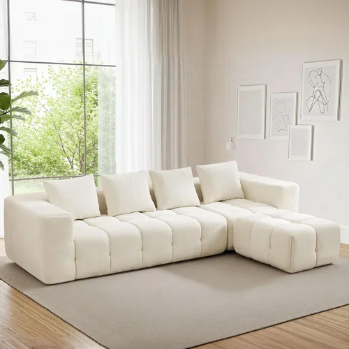 Vista 16 de Sofás sin estructura de 119" tamaño extragrande estilo nube para sala de estar, sofá seccional modular moderno con mechones con asiento profundo
