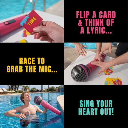 Vista 6 de Agarra el micrófono junto a la piscina - Juego de karaoke impermeable para Canta con el micrófono inflable, tarjetas impermeables, 2-10 jugadores, a