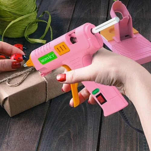 Vista 6 de MONVICT - Kit de pistola de pegamento caliente rosa, pistola de pegamento mini con soporte de ventosas y alfombrilla antiadherente de silicona