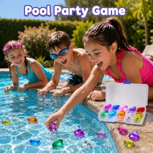 Vista 7 de Toddmomy Gemas de buceo para piscina para niños, 10 piezas de piedras preciosas acrílicas grandes con caja de almacenamiento, juguetes de piscina