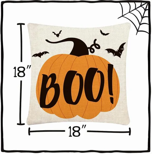 Vista 2 de CH HAICHENG Juego de 4 fundas de almohada de Halloween de 18 x 18 pulgadas, juego de 4 fundas de almohada de lino para sofá cama o decoración