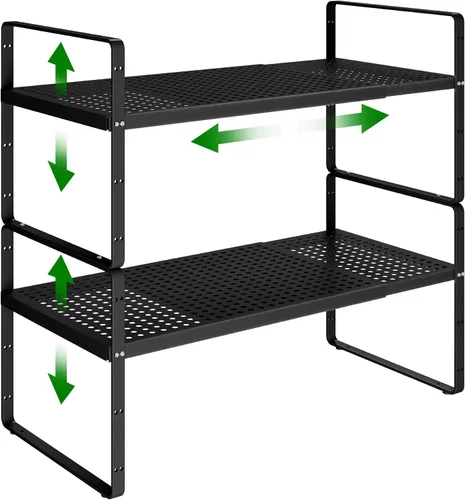 Vista 8 de Estante organizador de gabinete de cocina expandible, estante de metal resistente para especias apilable, estante de almacenamiento para gabinete