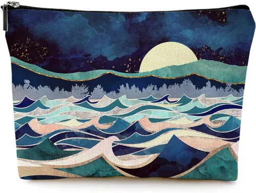Vista 17 de Pequeña bolsa de maquillaje para monedero, bonita lona impermeable, bolsas de cosméticos para mujeres, con cremallera, bolsa de aseo de viaje
