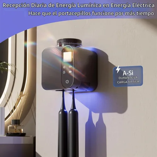 Vista 2 de Soporte para cepillos de dientes montado en la pared, soporte eléctrico para cepillos de dientes con secado y limpieza inteligente, soporte