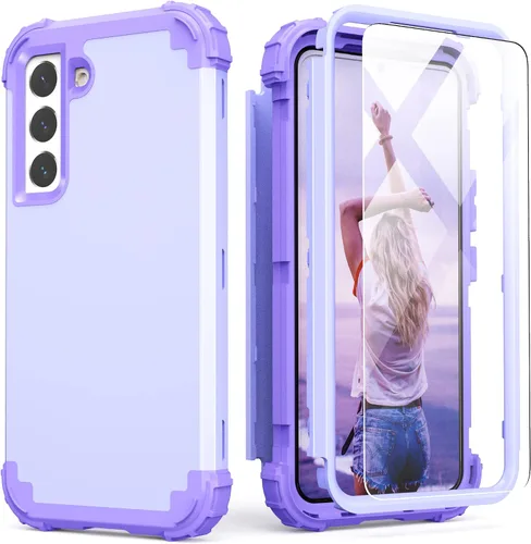 Vista 9 de IDweel Funda para Galaxy S22 con protector de pantalla de vidrio templado, híbrida 3 en 1 a prueba de golpes, resistente, cubierta de policarbonato