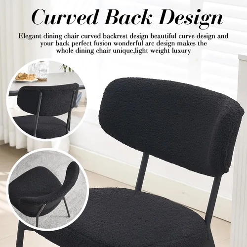 Vista 6 de KCC Juego de 6 sillas de comedor Boucle, sillas modernas de mediados de siglo tapizadas, elegantes sillas de cocina Sherpa, sillas de acento