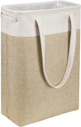 Vista 17 de Cesta de ropa sucia con asas beige y marrón, cesta de lavandería delgada plegable, cesta de ropa sucia estrecha, bolsa de lavandería plegable, cesto