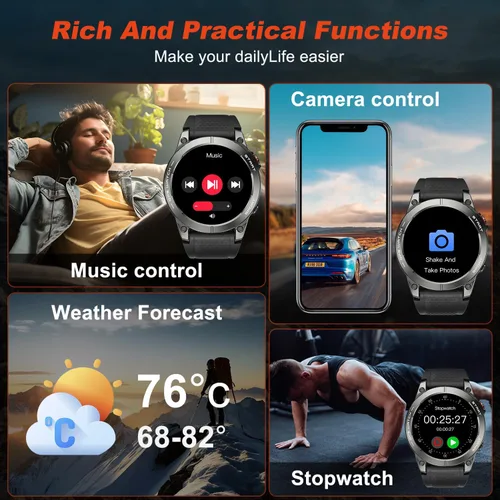 Vista 6 de Reloj inteligente para hombre, rastreador de actividad física, GPS: relojes inteligentes militares para Android/iPhone Gps Watch 1.43 "AMOLED Hacer