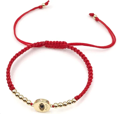 Vista 6 de Pulsera de cuerda ajustable tejida a mano con dije de mal de ojo de la suerte para la protección