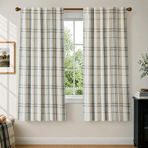 Vista 16 de DriftAway Cortinas de felpilla de lino a cuadros 100% opacas de 96 pulgadas Beige