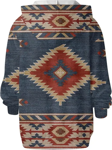 Vista 5 de Sudaderas con capucha estilo étnico azteca occidental para mujer, estilo casual, folk, manga larga, con bolsillo