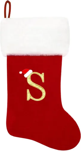 Vista 209 de Calcetines de Navidad bordados de 20 pulgadas con monograma, terciopelo negro con puño de felpa blanca supersuave, adornos clásicos para decoración
