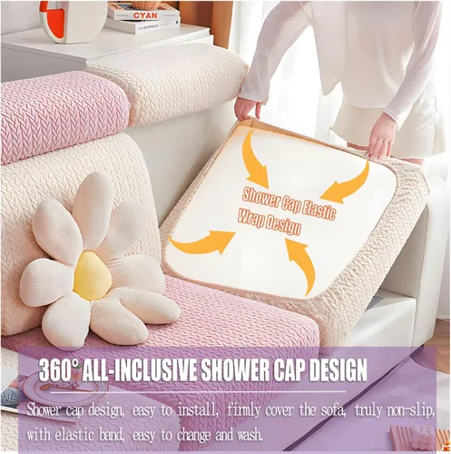 Vista 4 de Fundas elásticas para sofá modular en forma de L, con textura de oreja de trigo, fundas para sofá reclinable, protector de muebles antideslizante