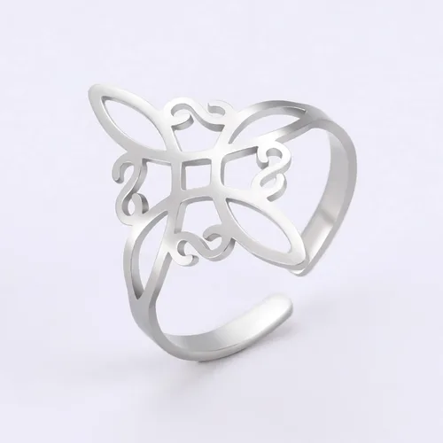 Vista 9 de Dreamtimes Witch Knot Ring for Women Stainless Steel Adjustable Open Finger Rings Celtic Quaternary Wiccan Witches Knot Ring Witchcraft Amulet