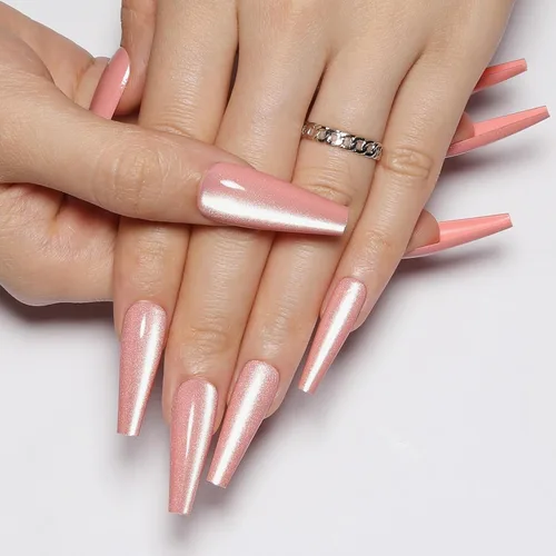 Vista 14 de Uñas postizas a presión largas, con brillo azul y diseño, acabado acrílico brillante, de cobertura completa, uñas postizas reutilizables para l002