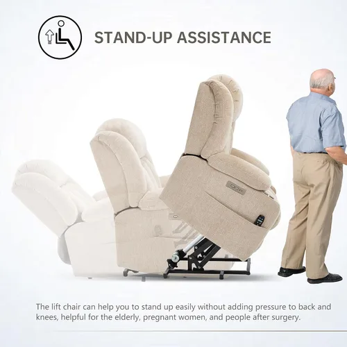 Vista 4 de Trustyue Silla elevadora eléctrica con masaje de cuerpo completo y calor, sillas reclinables eléctricas para adultos, control remoto, asistencia