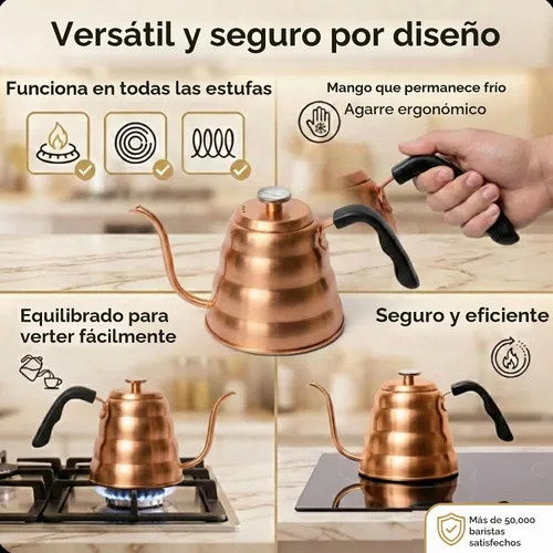 Vista 4 de Barista Warrior - Hervidor de cuello de cisne, 1,2 L, cobre