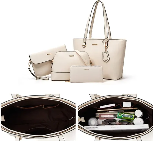 Vista 7 de Bolso de mano de moda para mujer, bolso de hombro, asa superior, juego de 4 piezas