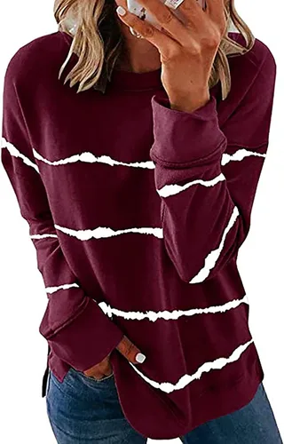 Vista 2 de Sudadera para mujer, casual, con estampado a rayas, de manga larga, de gran tamaño, holgada, blusa a la moda