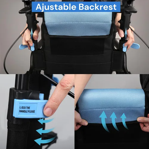 Vista 4 de Sillas de ruedas para adultos, ultraligeras (solo 19.4 libras), silla de transporte plegable y portátil con mango telescópico, sillas de ruedas