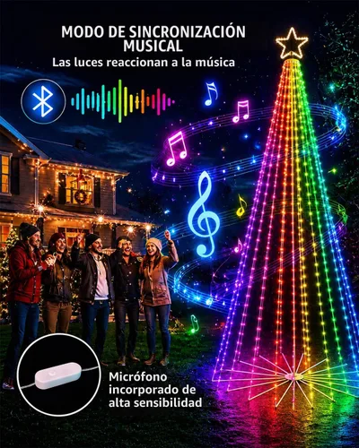 Vista 6 de Árbol de Navidad al aire libre de 7 pies con luces, bricolaje espectáculo Totalmente bricolaje, escenas preestablecidas de un solo toque