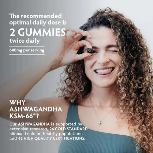 Vista 4 de Ashwagandha KSM-66 - Gomitas para adultos, extracto de raíz orgánica pura, suplemento ayurvédico para hombres y mujeres, apoyo al estado de ánimo