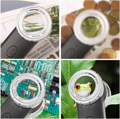 Vista 6 de Lupa de joyería 30X con 7 luces, lupa de mano plegable recargable por USB con linterna de evaluación de jade para evaluación de joyas, monedas