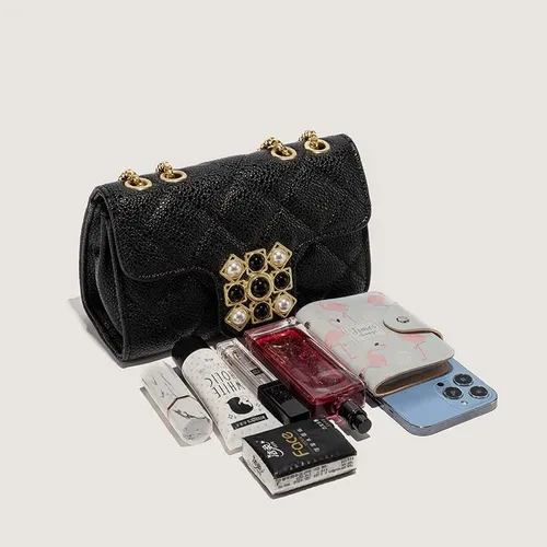 Vista 3 de Bolso cruzado acolchado para mujer, bolso de hombro de piel sintética con solapa, bolso cuadrado pequeño de cadena de moda, bolso de mano de noche
