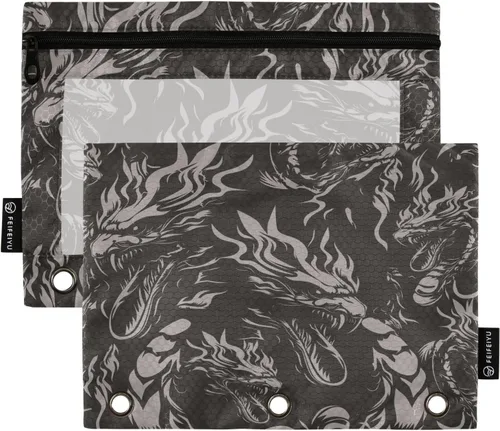 Vista 22 de Estuche de béisbol blanco para lápices de 3 anillas, paquete de 2 carpetas para lápices, estuche transparente con cremallera, bolsa de cosméticos