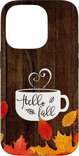 Vista 17 de Hello Fall - Taza de café para iPhone 16, diseño de hojas de otoño