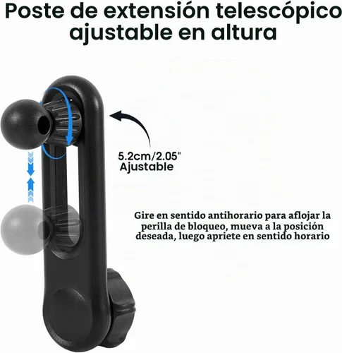 Vista 2 de Brazo de extensión de rótula de 0.669 in/0.67 pulgadas para soportes de teléfono de automóvil, longitud ajustable de 2.04 pulgadas (2.047 in)