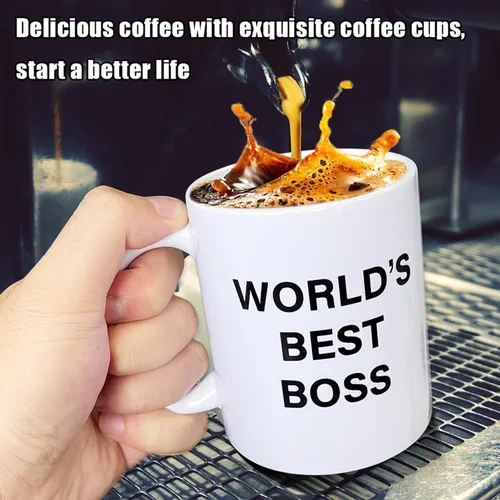 Vista 9 de Taza "World's Best Boss", Taza de Café The Office de 11 oz, Taza de Cerámica de 11 oz, Idea Divertida y Única, Regalos para Oficina, Jefes y Jefas