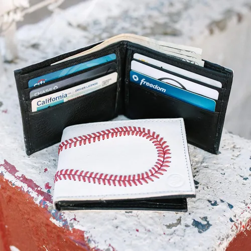 Vista 3 de Billetera de cuero de béisbol para hombre de Pro Style Sports, Blanco